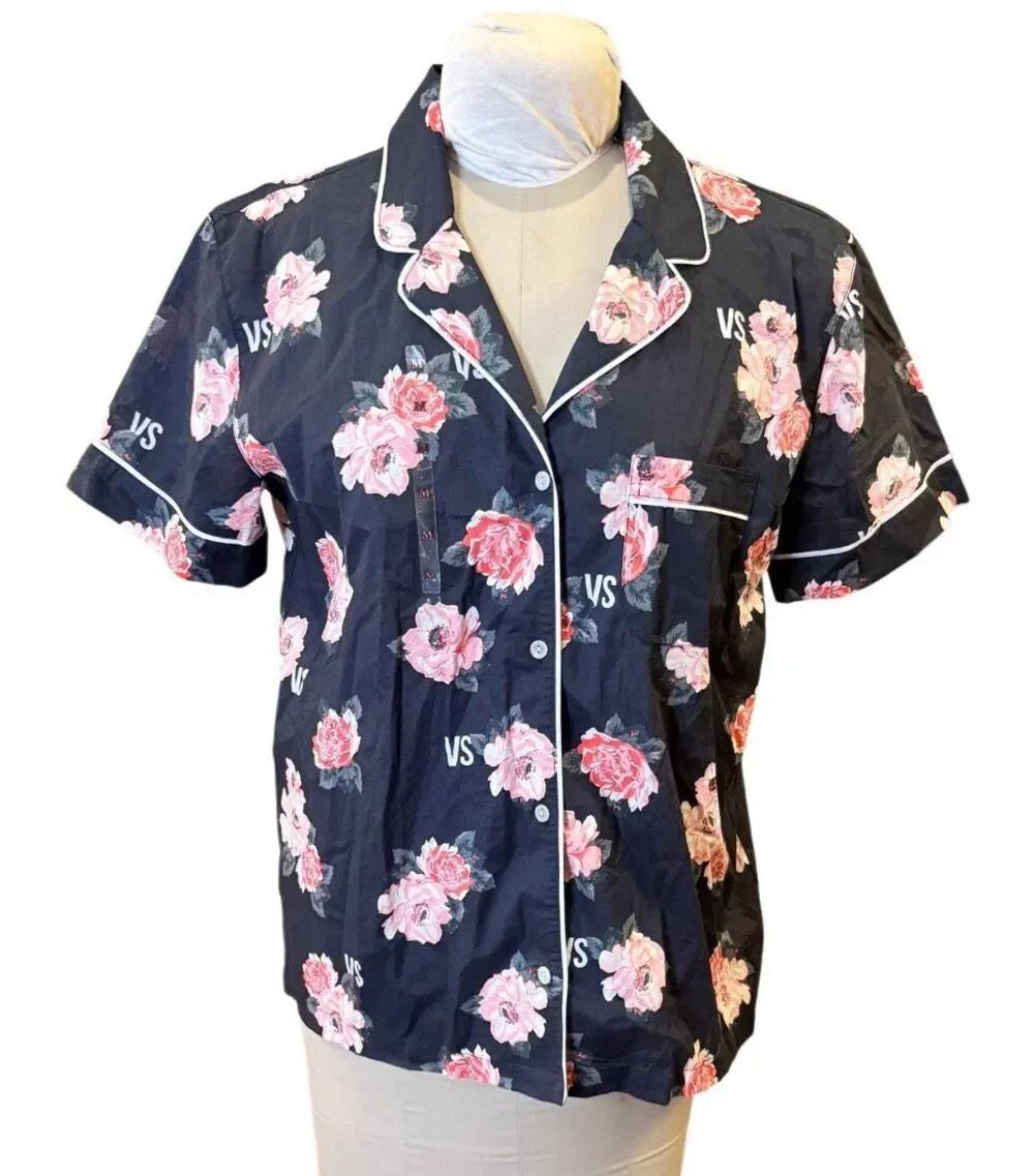 NWT Victoria’s Secret Pajama Shirt Black Flioral
